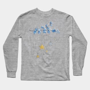 Watercolor Eucalyptus Branch and Stars Long Sleeve T-Shirt